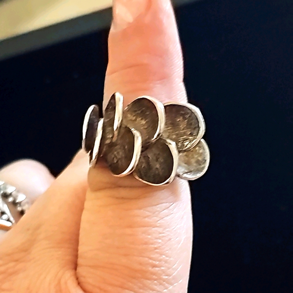 Designer Modernist Tube Flowers Sterling Ring